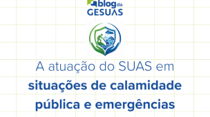 Imagem para ilustrar o artigo sobre atuação do SUAS em situações de calamidade pública e emergências , com o desenho de uma pessoa ajudando a outra que está em uma enchente
